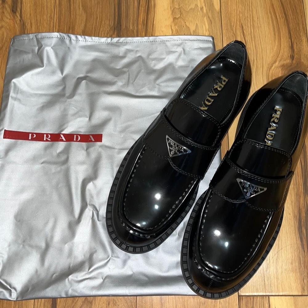 Prada Triangle Logo Leather Loafers